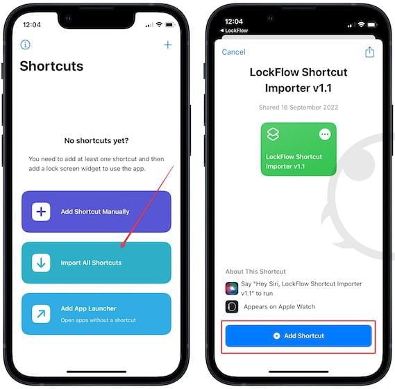 الاختصارات من شاشة قفل iPhone